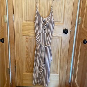 Tan and cream stripped Capri romper